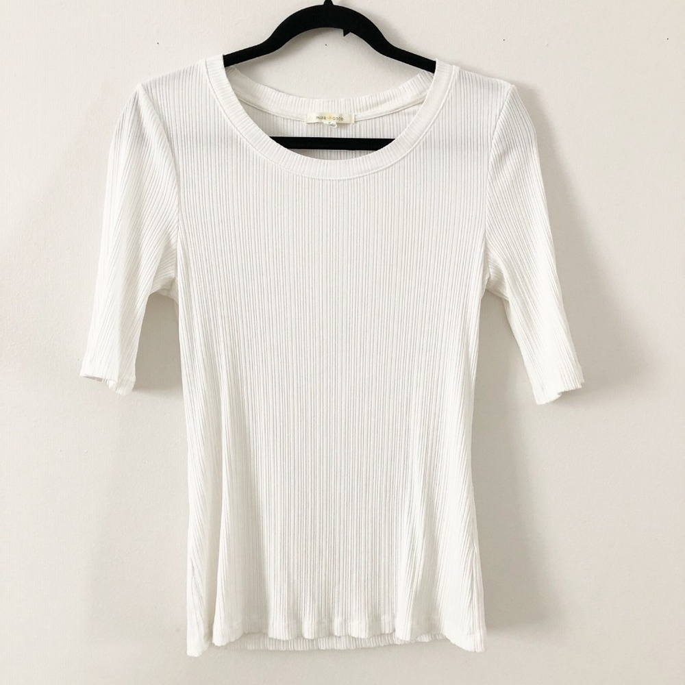 Anthro Pure+Good White Ribbed Top, M